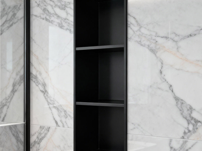 Hanging metal embedded bathroom niche